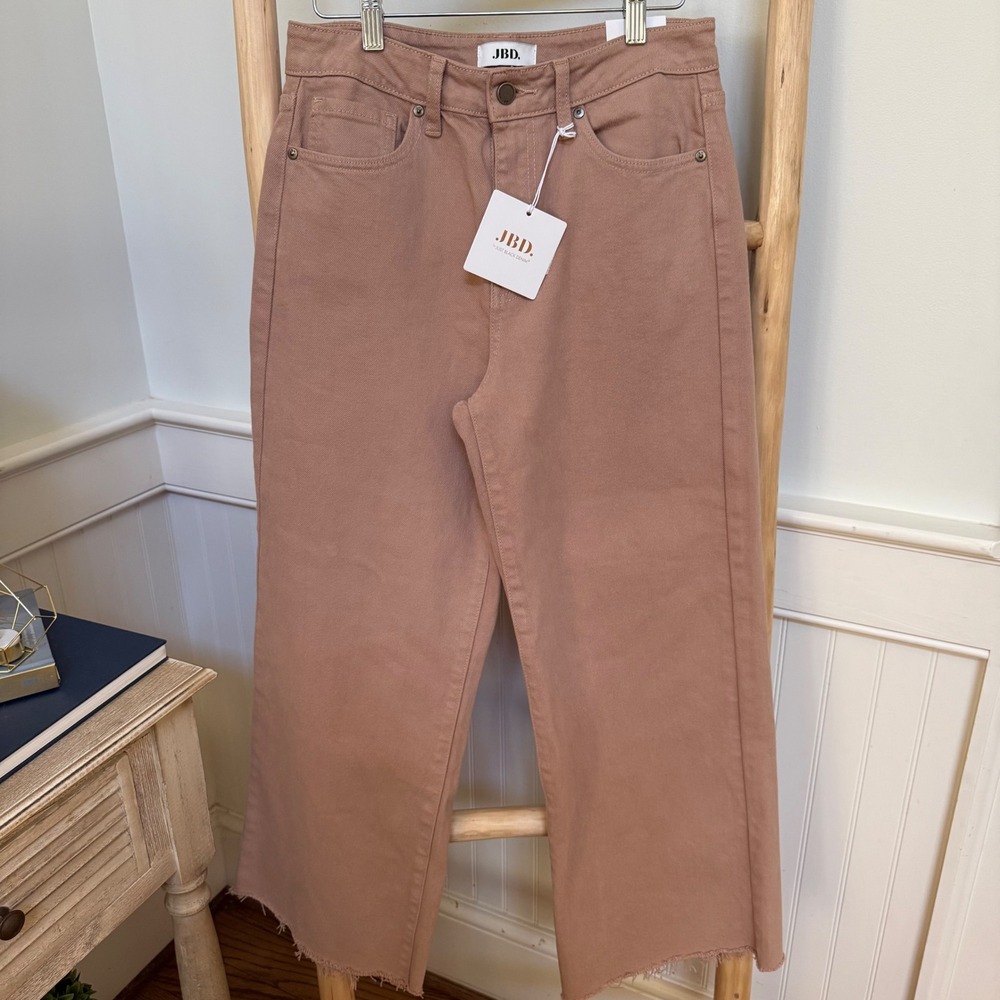 NWT JBD Just Black Denim Mauve Wide Leg Raw Hem Jeans 28 High Rise Rose
